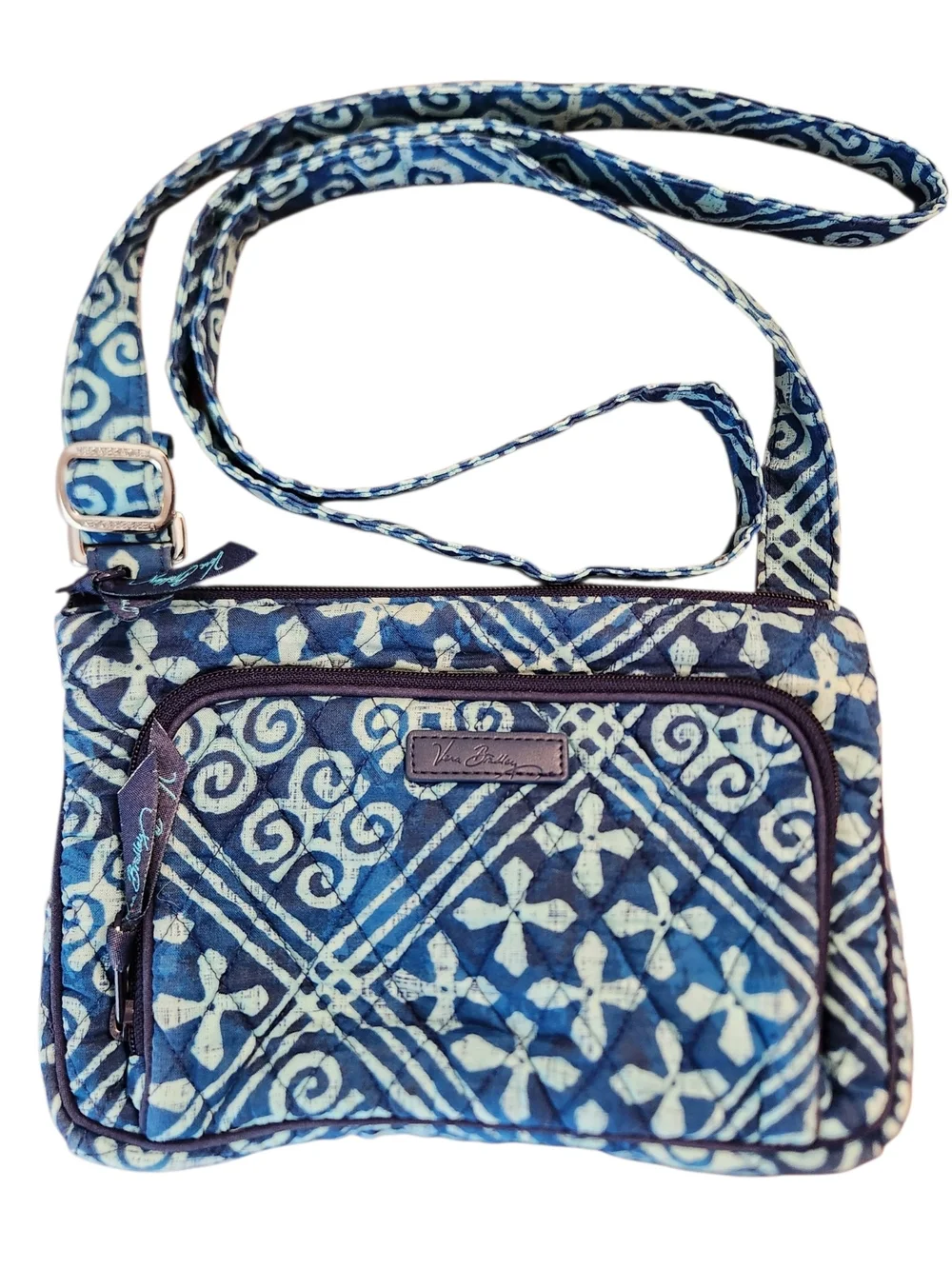Vera Bradley Cuban Tile Blue & White Pattern Quilted Crossbody Bag Purse Satchel